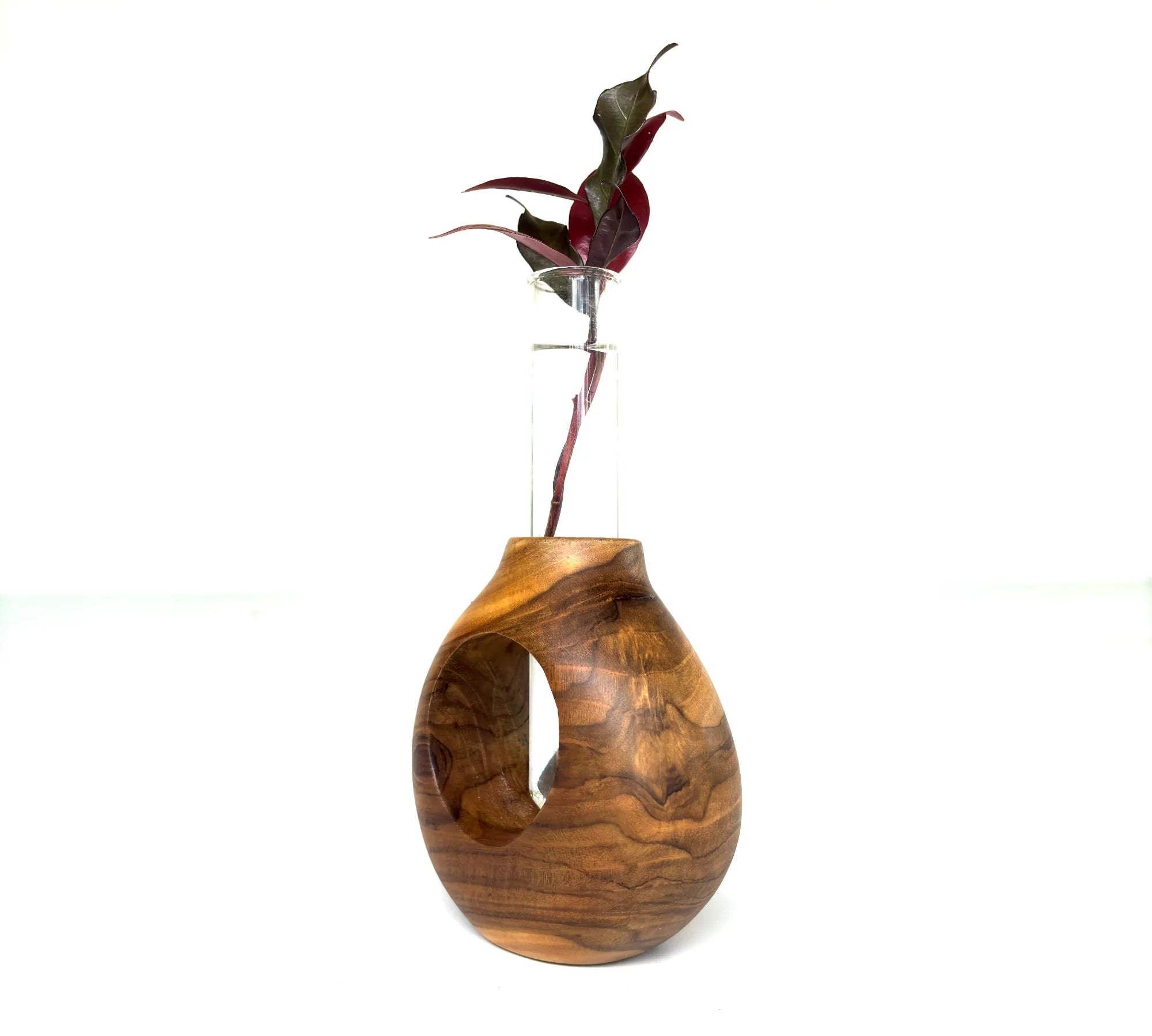 Hollow Ring Teak Wooden Test Tube Vase