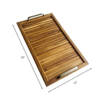 Wood Ceylon wooden serving tray with handles measuring 20 by 12 inches with metal handles